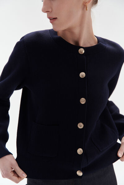 gilet nicolas à boutons blason bleu marine femme