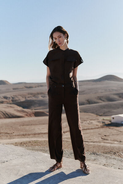 pantalon porter marron fonce femme