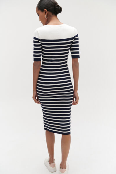 Robe pull oceane façon marinière bleu marine femme