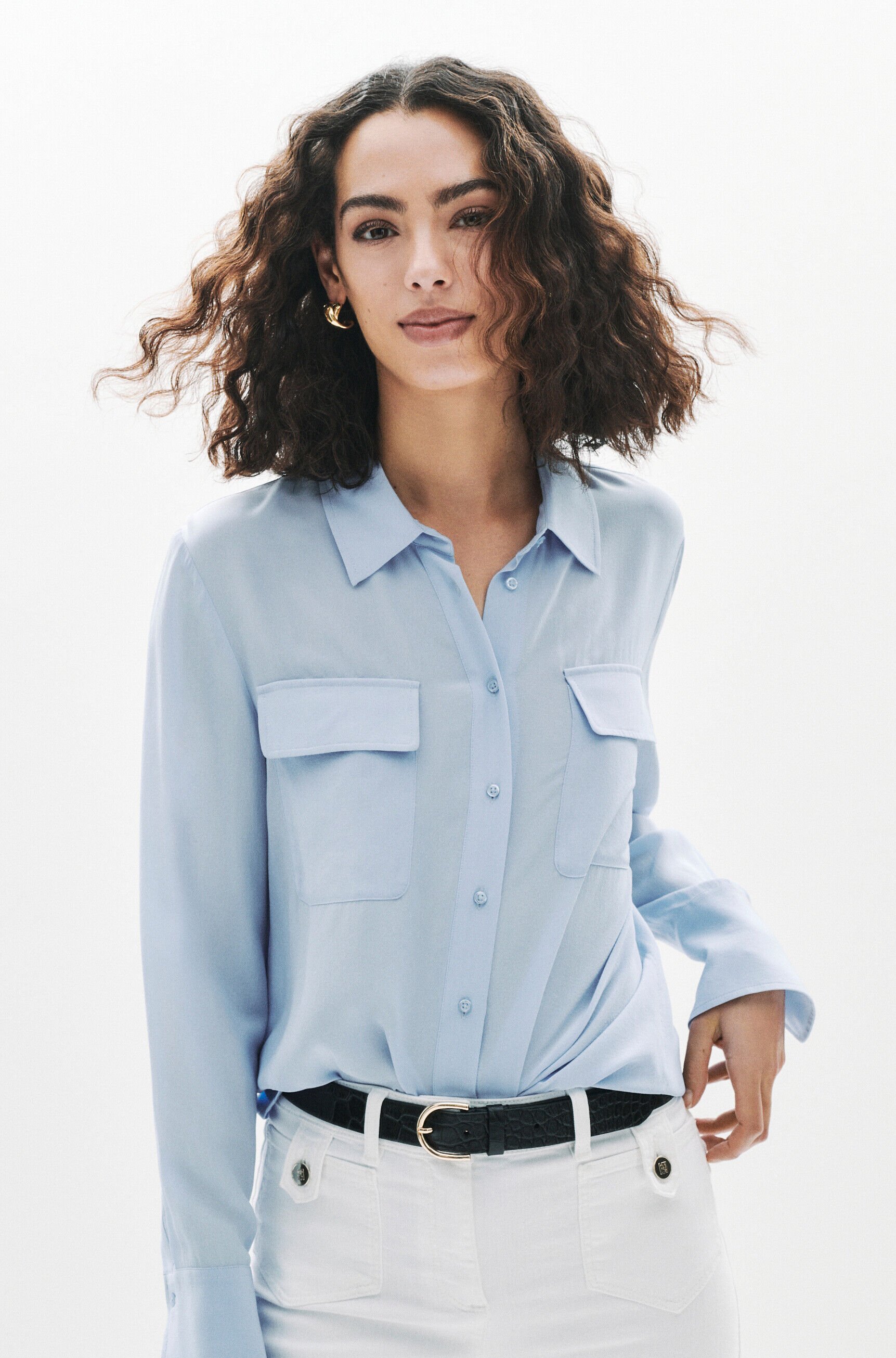 Chemise Calyson 100% soie bleu ciel femme