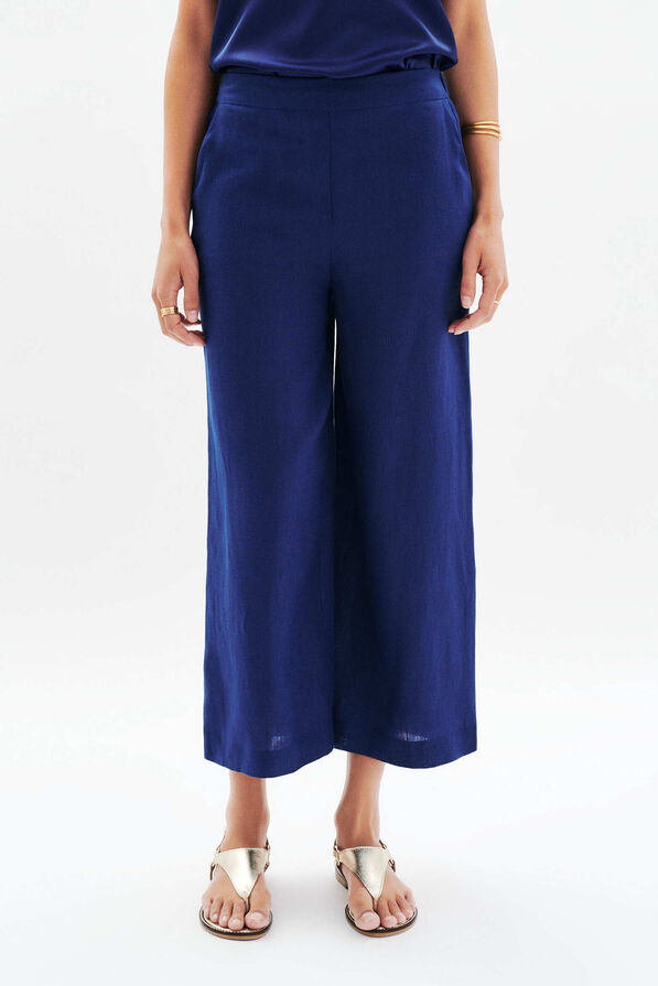 Pantalon pandi 100% lin bleu marine femme