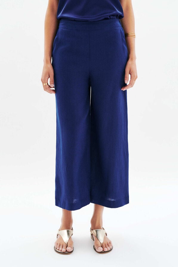pantalon pandi 100 lin bleu marine femme Pantalon pandi 100% lin bleu marine femme