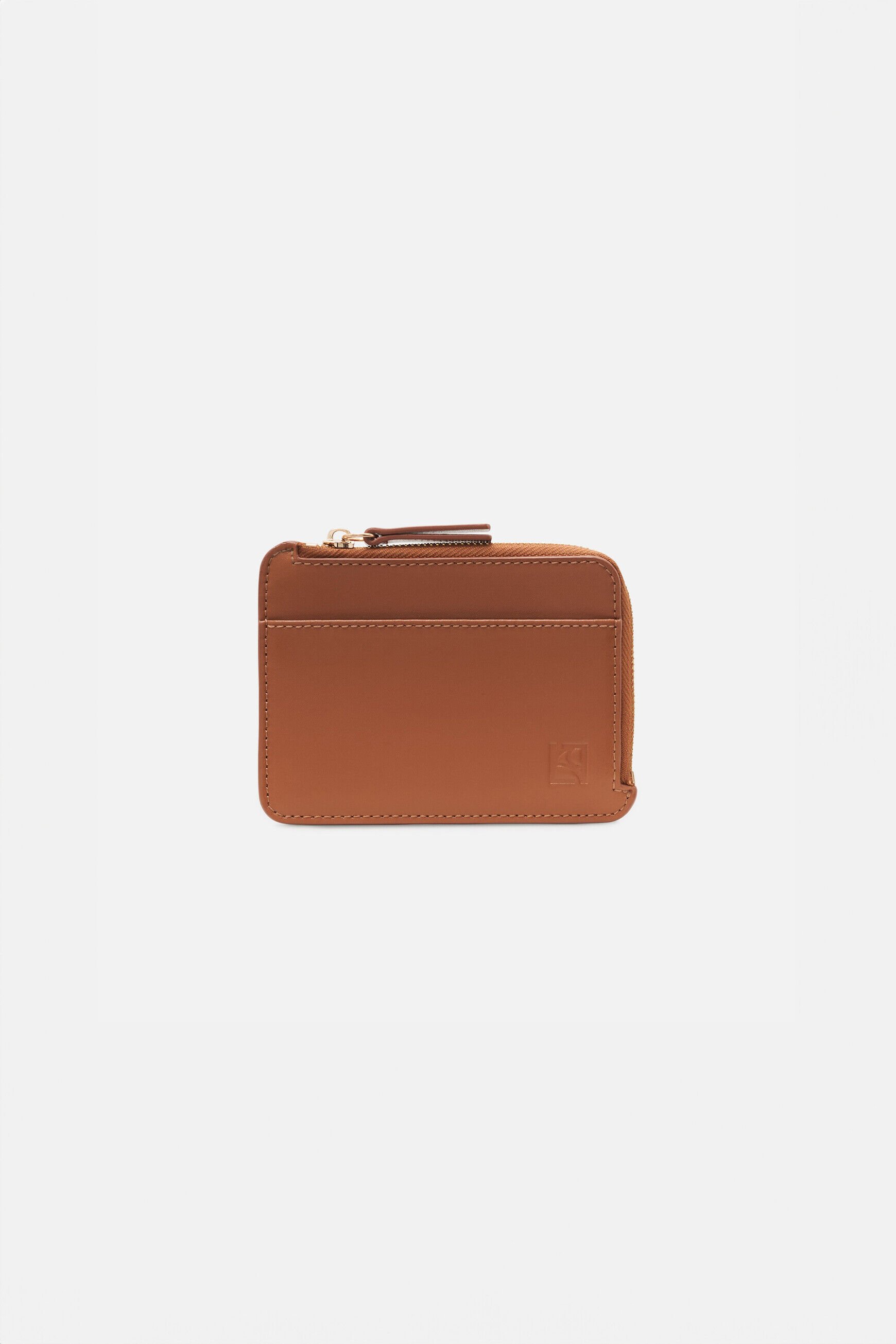 Porte-cartes stanley en cuir naturel camel femme