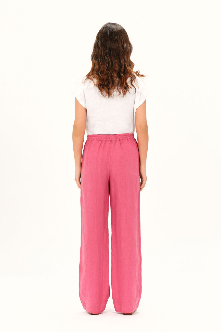 Pantalon pigment 100% lin rouge foncé femme
