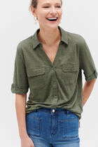 Estela 100% linen shirt khaki green woman