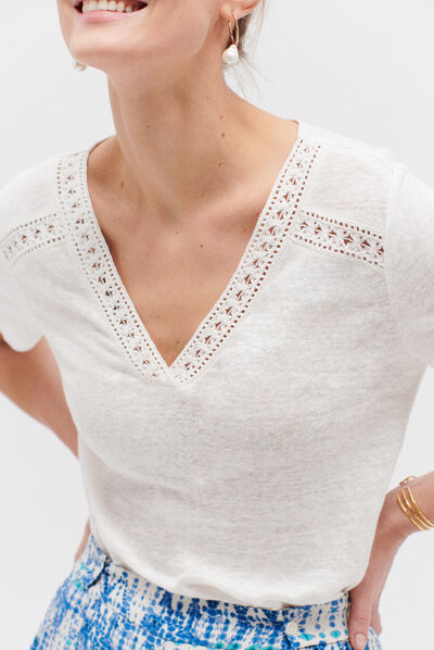 t-shirt lolita 100% lin ecru femme
