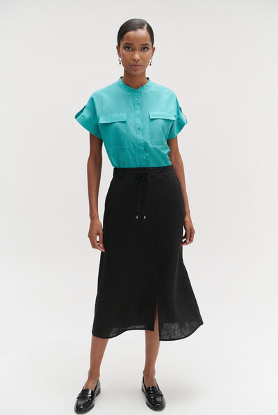 Jupe eva mi-longue 100% lin noir femme