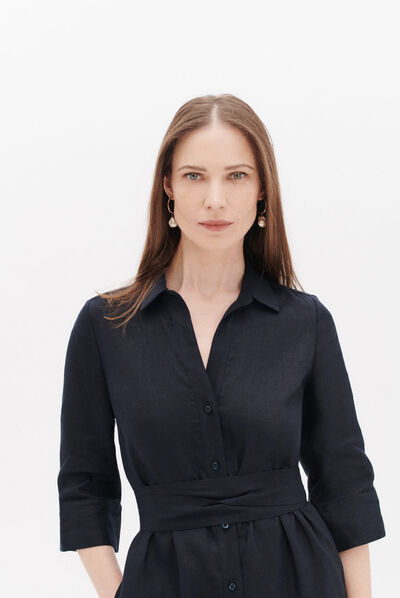 robe yana 100% lin bleu marine femme
