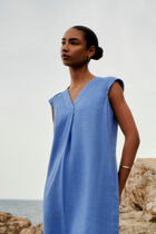 Pamela 100% linen dress blue violet woman