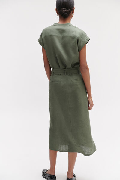 jupe agnes 100% lin vert kaki femme