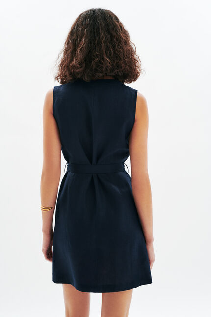 Robe Rlaurny3 100% lin bleu marine femme