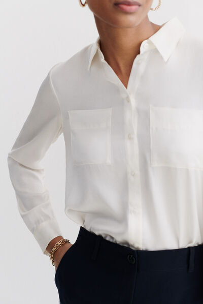 Camisa jeanne b em seda marfim mulher