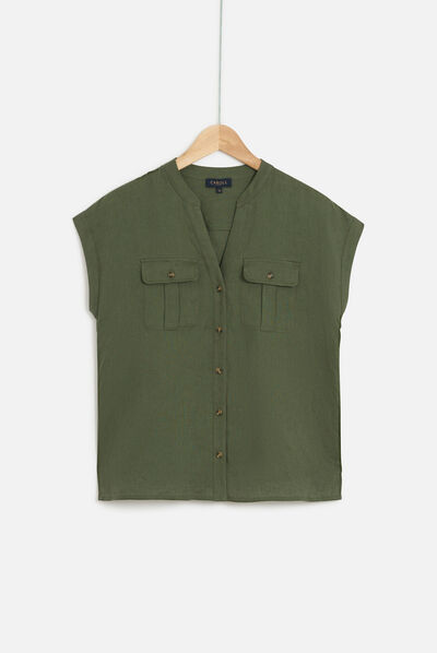 Chemise gina 100% lin vert kaki femme
