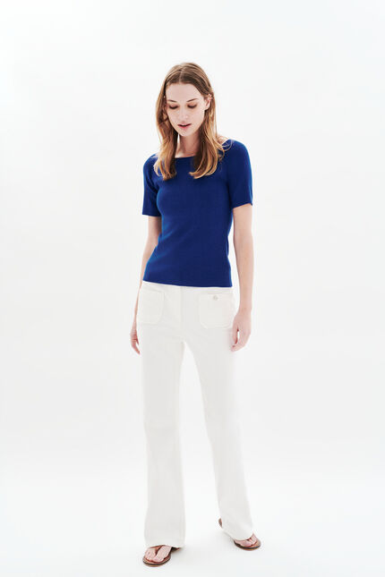 Pull malone fin à col bateau bleu roi femme