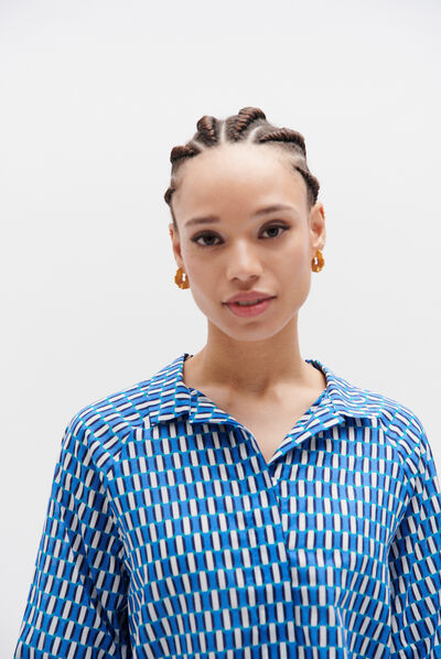 Camisa de cebra con estampado gráfico azul mujer