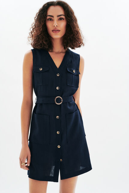 Robe Rlaurny3 100% lin bleu marine femme