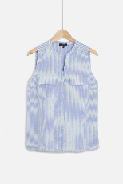 Chemise chambray rayée 100% lin bleu clair femme