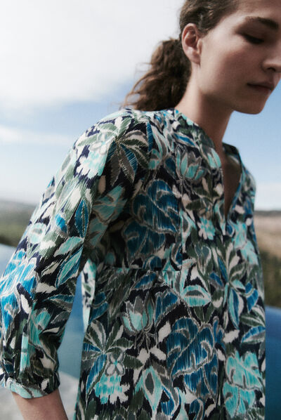 Blouse libye fleurie bleu femme