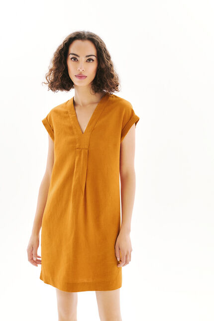 100% linnen jurk Mirabelle lichtbruin vrouw