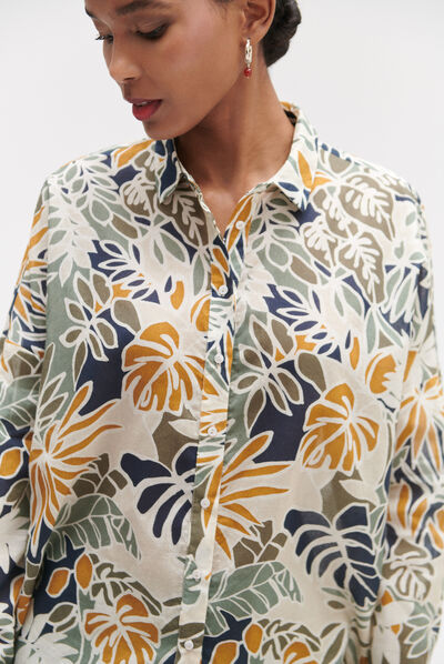 Camicia Claude stampa tropicale verde cachi donna