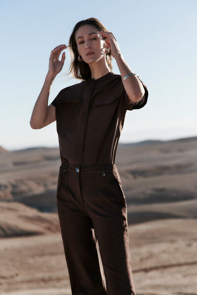 pantalon porter marron fonce femme
