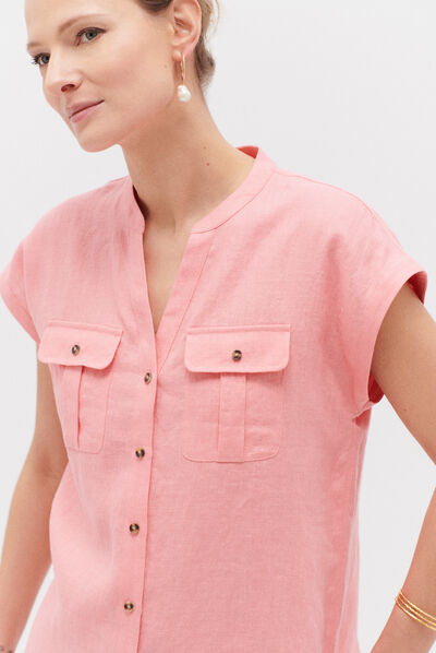 Camisa Gina 100 % lino rosa coral mujer