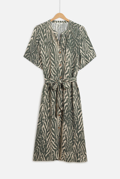 Robe zumilia à imprimé zébré vert kaki femme