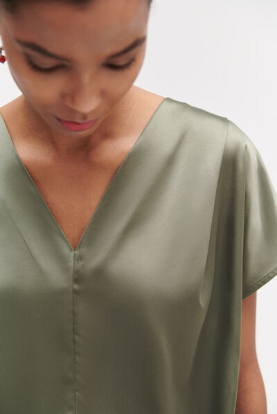 Top Victor satinado verde caqui mujer