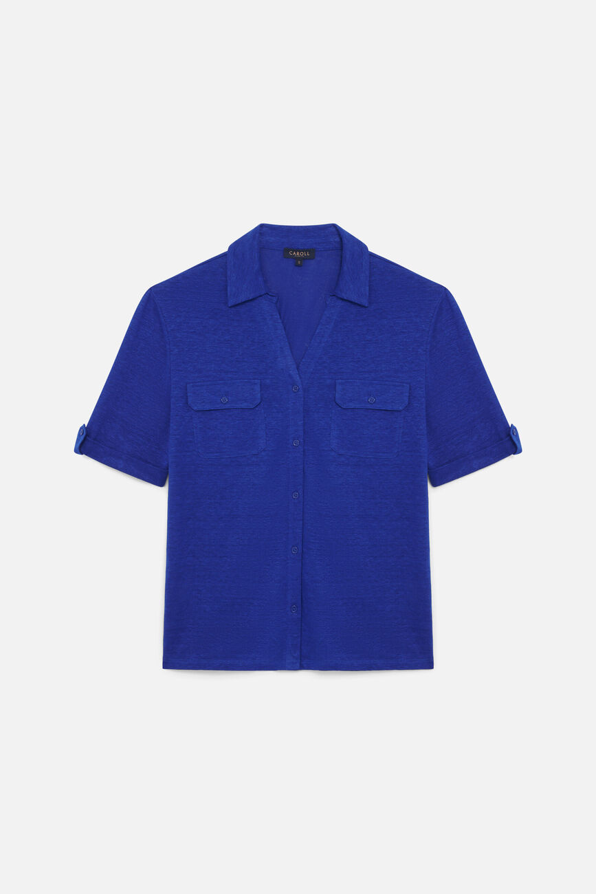 Camisa estela 100 % lino azul turquesa mujer