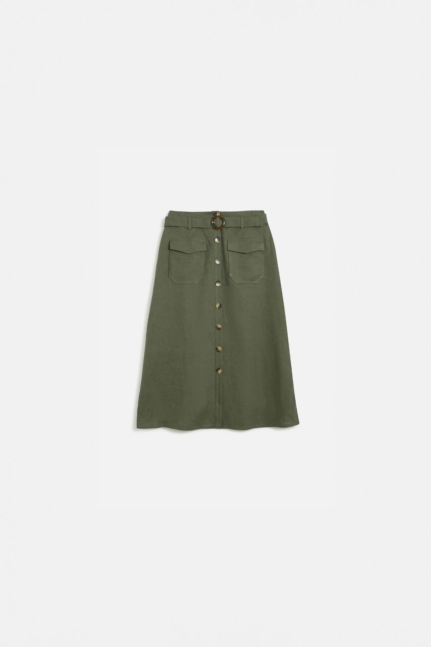 jupe agnes 100% lin vert kaki femme