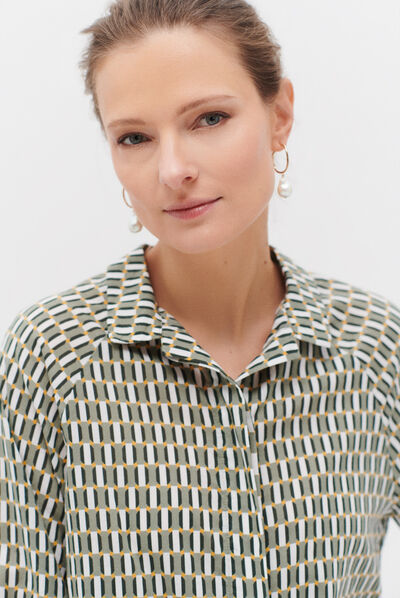 Camisa de cebra con estampado gráfico verde caqui mujer