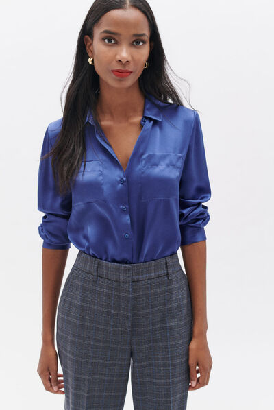 chemise jeanne b en soie bleu electrique femme