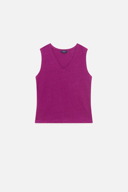 T-shirt trym 100% lin prune femme