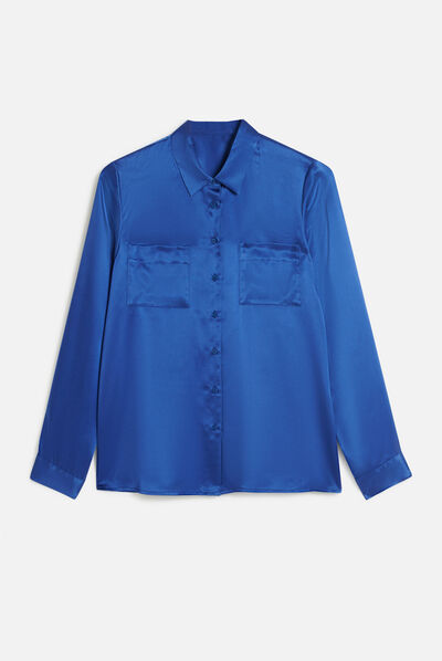 chemise jeanne b en soie bleu electrique femme