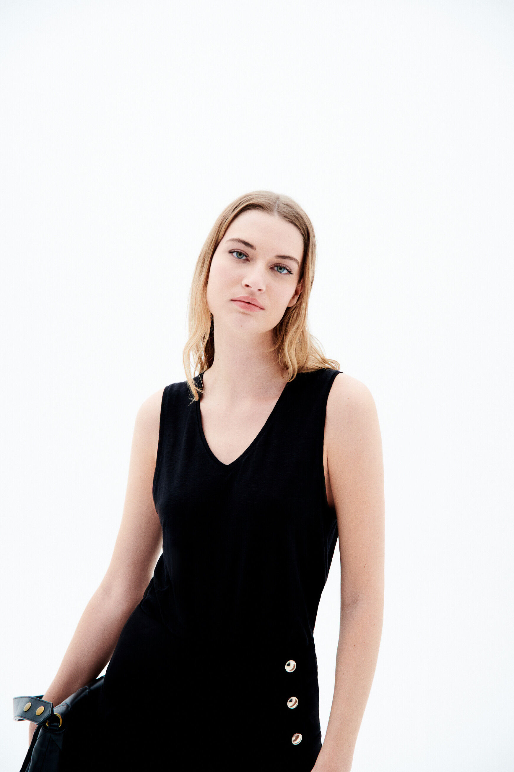 T-shirt trym 100% lin noir femme