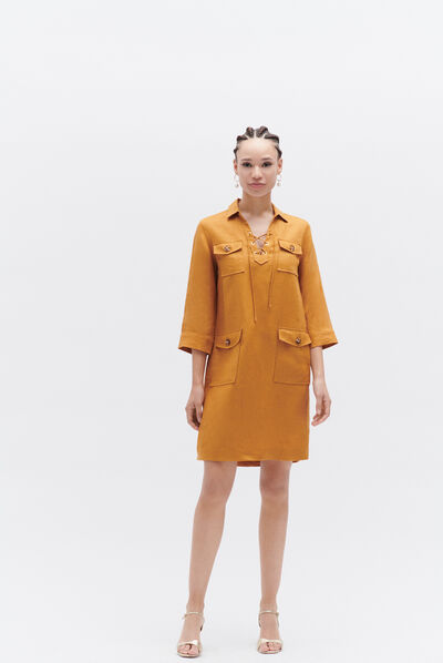 robe meyer 100% lin jaune moutarde femme