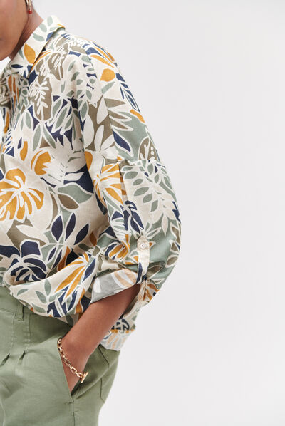 Camicia Claude stampa tropicale verde cachi donna