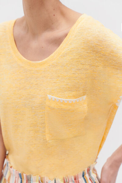 t-shirt evita 100% lin jaune or femme