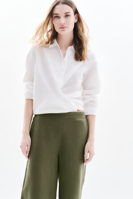 Pantalon pandi 100% lin vert kaki femme