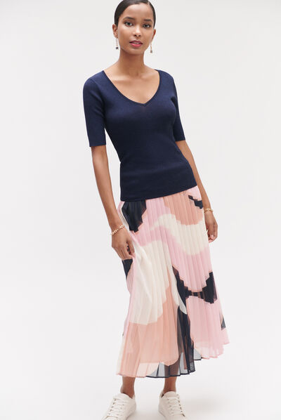 Pull kate en maille côtelée et lurex bleu marine femme