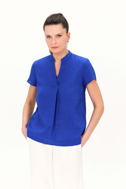 Bluse Kat 100 % Leinen türkisblau damen