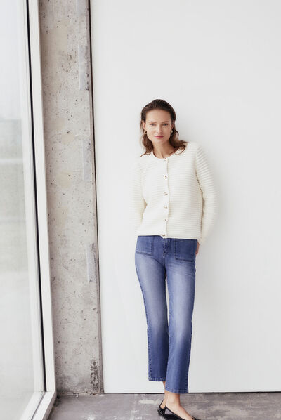 Cardigan Cecilia à boutons dorés ivoire femme