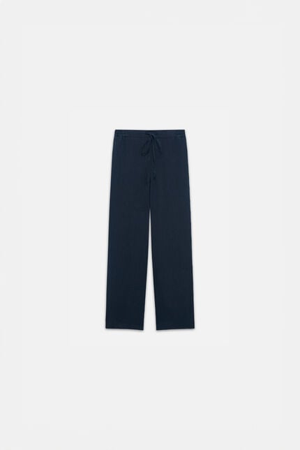 Pantalon pigment 100% lin bleu marine femme
