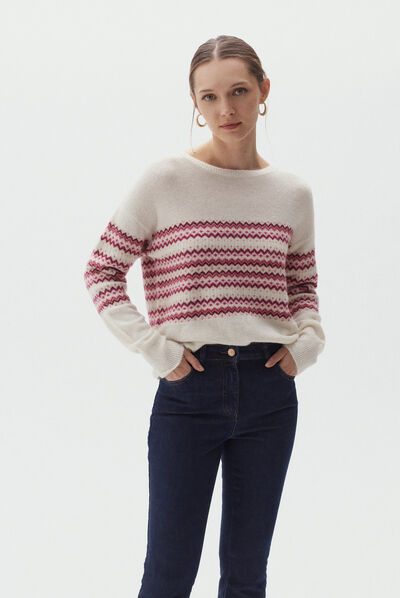 Pull jacquard et fils Lurex. rose femme