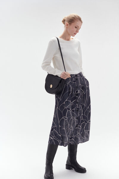 Jupe malo boutonnée bleu marine femme