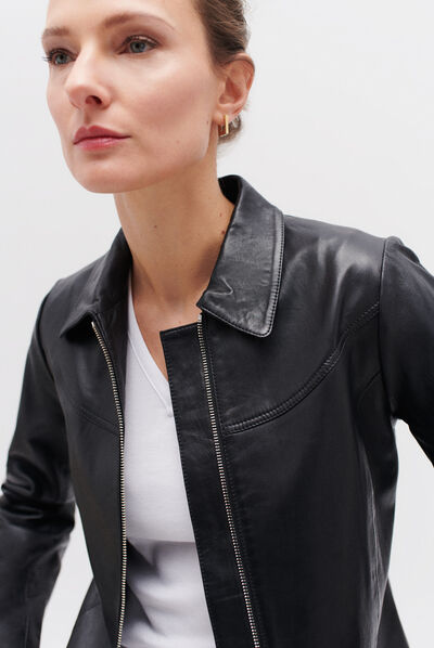 blazer leila 100% cuir noir femme
