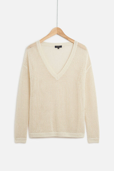 Pull nino façon crochet ecru femme