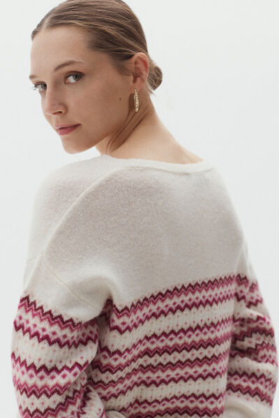 Pull jacquard et fils Lurex. rose femme