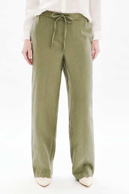 Hose Pigment 100 % Leinen khakigrün damen