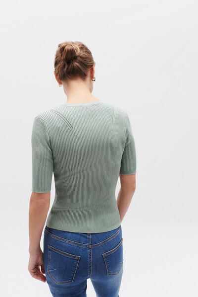 Pull jim en maille côtelée vert clair femme